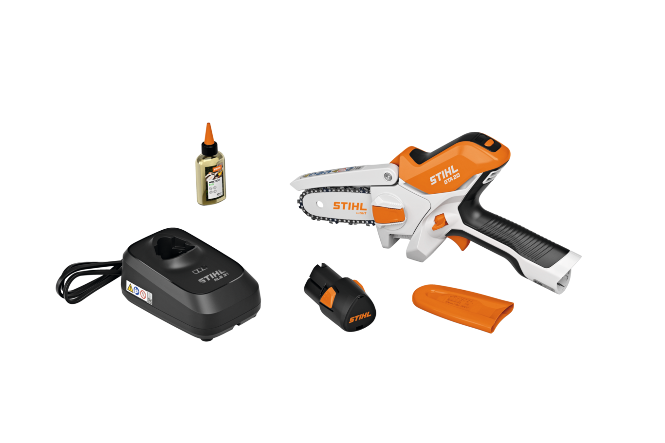 STIHL-Gehölzschneider-GTA20-Set Produktbild STIHL GTA20 Gehölzschneider im Set mit Ladegerät, Akku, Kettenöl und Kettenschutz